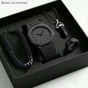 Ensemble cadeau 1158 Cs008, quatre pièces, bagues, bracelets, colliers noirs, montre à quartz musulmane sans boîte, montre arabe en plastique Aura pour hommes - Product Image 6