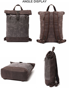 Custom Vintage Large Canvas <strong>Back</strong> <strong>Pack</strong> <strong>Waterproof</strong> Waxed Canvas Genuine Leather Backpack for Men - Product Image 4