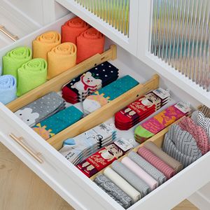 Diviseurs de tiroirs en bambou, extensibles et librement combinables, pour la classification et l'organisation des rangements dans les armoires et les placards. - Product Image 1
