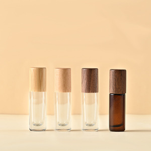 Luxury <strong>Walnut</strong> Cover Amber square Glass Roll on Bottle clear Round 3ml 5ml 10ml 15ml Empty <strong>Essential</strong> <strong>Oil</strong> Glass Roll on Bottle - Product Image 2