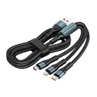Kabel Data Jalinan Nilon 120W 1,2 Meter, Pengisi Daya Mobil Tiga-dalam-Satu Pengisian Cepat, Kompatibel dengan Ponsel Huawei dan Xiaomi