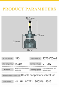 Kit de Conversión Universal de 2 Piezas para Faros Delanteros LED de Coche-N15, H4/H7 12V 55W 4500LM 6500K, Bombillas LED de Aluminio de Aviación IP68 de 55W - Product Image 1