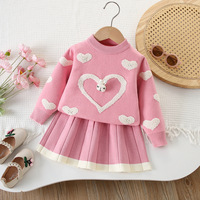 Nouvel ensemble pull pour filles 2026 – Tenue tricotée cœur 2 pièces automne-hiver, costume décontracté chaud pour petites filles