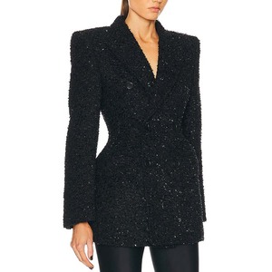 OEM ODM High Quality Fashion Design Black Oversized <strong>Jackets</strong> for Women <strong>Tweed</strong> Double Breasted Custom <strong>Ladies</strong> blazer Office <strong>Jacket</strong> - Product Image 2