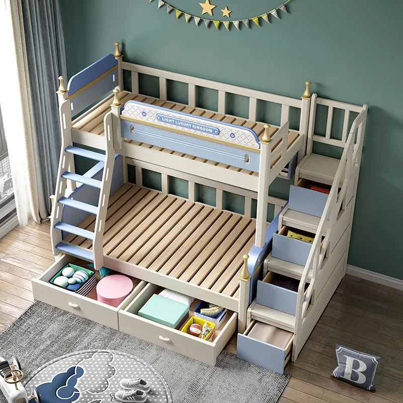 الحديثة الأطفال المطاط سرير خشبي السرير سرير مزدوج مع انزلق للأطفال