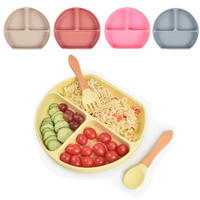 Ensemble de bols et assiettes pour enfants avec séparateurs en silicone sans BPA de qualité alimentaire, imprimé motif tétine, avec cuillère, produits de sécurité multifonctionnels pour bébés
