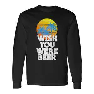 Camiseta de manga larga con diseño de palmeras al atardecer en la playa, Wish You Were Beer - Product Image 1