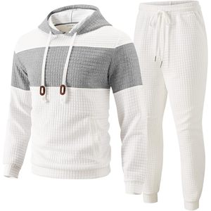 Ensemble de survêtement 2 pièces pour homme FOXA : sweat à capuche et pantalon de jogging en jacquard gaufré, tenue décontractée respirante à manches longues - Product Image 1