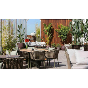 Juego de Muebles de Jardín con Mesa Extensible de Vidrio y Sillas de Cuerda Texturizada para 8 Personas - Product Image 2