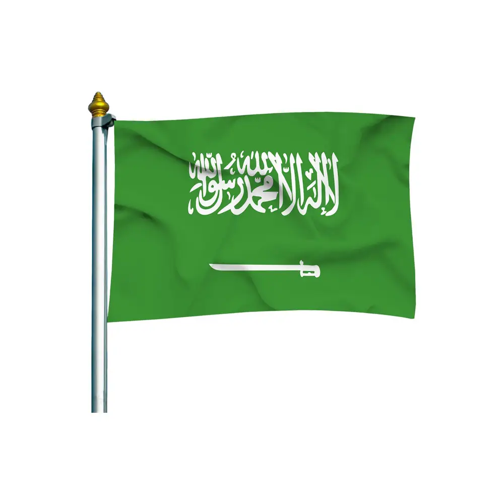 Bannière de sport volante personnalisée en Polyester, vente en gros, drapeau National d'arabie saoudite, 3x5 pieds, 100%