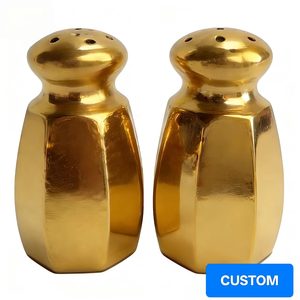 Pot à épices doré en métal poli PVD (aluminium, titane, cuivre, bronze, laiton, acier inoxydable) pour sel et poivre, cuisine et salle à manger - Product Image 1