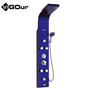 Panneau <span class=keywords><strong>de</strong></span> <span class=keywords><strong>douche</strong></span> mural moderne en acier inoxydable avec pommeau <span class=keywords><strong>de</strong></span> <span class=keywords><strong>douche</strong></span> en céramique réglable à poignée unique, modes <span class=keywords><strong>de</strong></span> pulvérisation pluie et massage, rangement intégré - Product Image 2