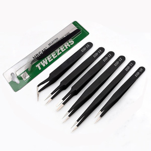 Round-<b>edged</b> stainless steel <b>black</b> and silver ESD/ST curved tweezers, disassembly tool, bird's nest grafting eyelash extension - Product Image 2