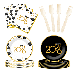 Assiettes, gobelets et serviettes à thème de remise de diplôme DAMAI – Assiettes en carton jetables pour fête de remise de diplôme, fournitures de fête, décorations, pour 8 personnes - Product Image 4
