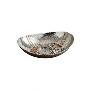 Hammered Metal Jewelry Tray Decorative Bowl Silver Finish <b>Wood</b> <b>Cabinet</b> Top Display bulk wholesale supplier - Product Image 6