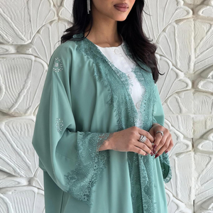 Фабрика Sharut Abaya: OEM/ODM Дубайская абайя класса люкс для Рамадана и Ид, исламское женское платье, скромное кимоно с кружевной отделкой, открытая абайя-платье - Product Image 1