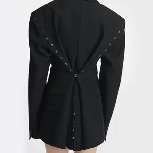 New Trendy Ladies Formal Dress Office Suits Designs Elegant Back Belt Rivet Women Tuxedo