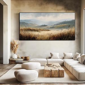 Peinture à l'huile encadrée sur toile, paysage peint à la main, art mural pour la décoration des couloirs et entrées d'hôtels de charme - Product Image 1