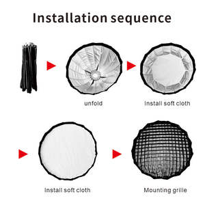 Difusor de luz tipo Beauty Dish plateado plegable de 60 cm con montura Bowens, de fácil montaje y desmontaje rápido. - Product Image 5