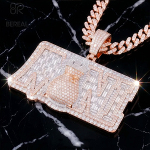 Custom VVS Moissanite Hip Hop Style Name Pendant Gra Certified Baguette Diamond <b>Iced</b> <b>Out</b> <b>Chain</b> Letter Pendant Men Bling Jewelry - Product Image 1