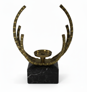 Sculpture moderne abstraite en aluminium pour bougeoir avec base en pierre noire, art décoratif pour la maison - Product Image 3