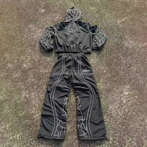 Custom Streetwear 3m Reflective Windbreaker Set Zip up <b>Pullover</b> <b>Jackets</b> and Nylon Track Pants Set Jogging Windbreaker Tracksuit - Product Image 2