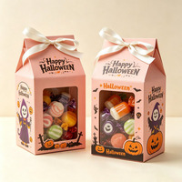 Caja de cartón OEM para dulces con lazo, regalo de fiesta, caja de calabaza de Halloween con ventana, para chocolate, alimentos y galletas
