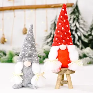 Grosir Natal indah rajutan pola tempat boneka tanpa wajah Gnome dengan kepang besar untuk Natal Gnome ornamen Valentine Dekorasi