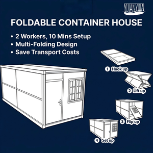 Maison conteneur pliable de luxe à capacité massive, 12 unités par conteneur 40'HQ, maison préfabriquée modulaire pliable pour camp de travail - Product Image 3