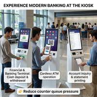 Kiosque de commande et de paiement en libre-service avec écran tactile multipoint 10 points, imprimante thermique, lecteur NFC/QR, 32 pouces, gestion des files d'attente bancaires