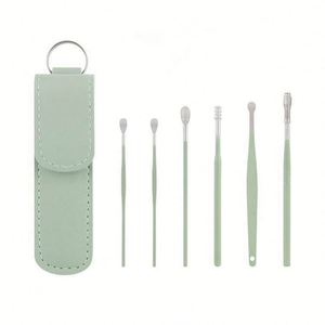 Juego de 6 piezas de limpiadores de oídos portátiles de bambú y acero al carbono, removedor de cera de oídos, cuchara para oídos, cureta, limpiador de oídos en espiral, fácil eliminación de cera. - Product Image 5
