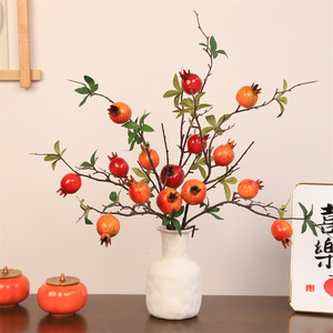 Branche de grenade artificielle Qingyu Chronicle, rouge orangé, pour décoration de bureau, maison et accessoires de mariage - Product Image 3