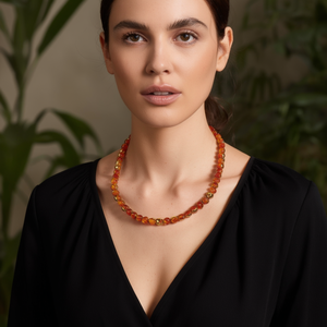 Collares de Cuentas de Acero Inoxidable 316L Chapados en Oro con Forma de Bola Ámbar CBBA-1987 - Accesorio Unisex Elegante y con Estilo - Product Image 3