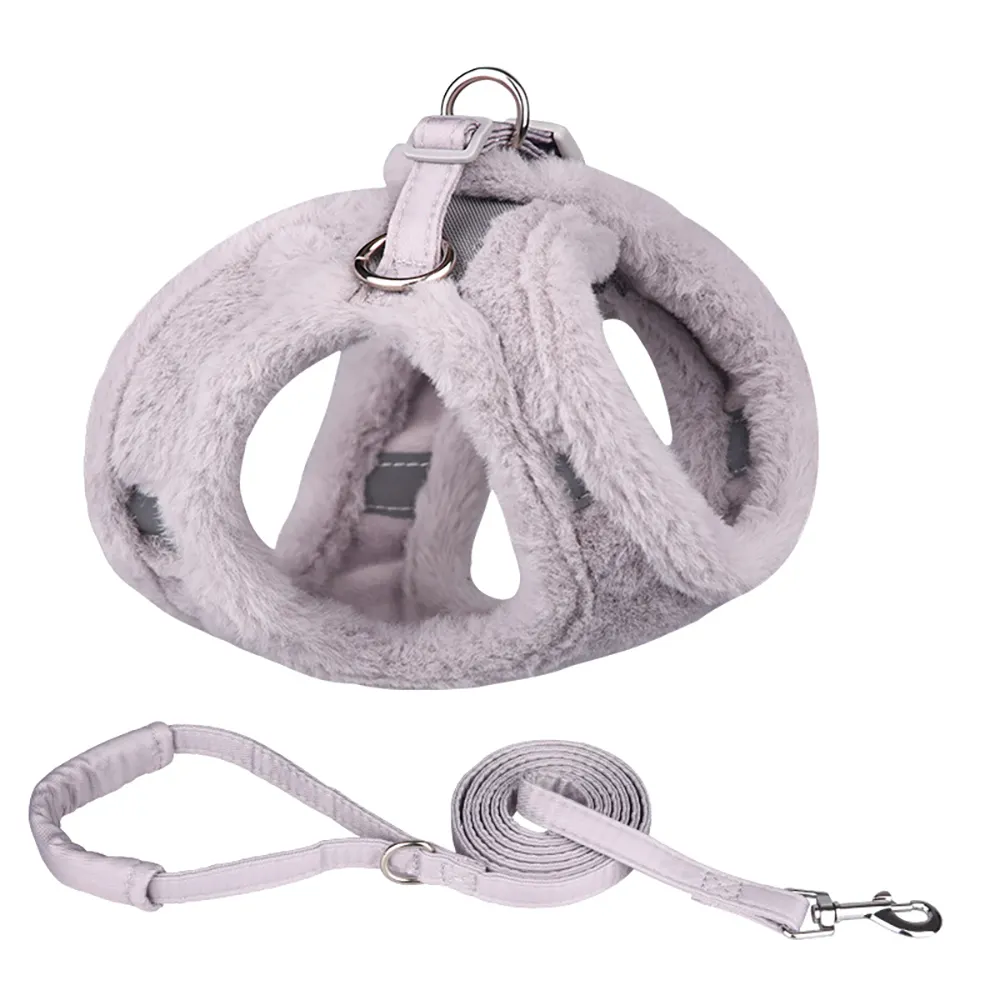 Ensemble harnais gilet et laisse pour chien en fourrure douce au design personnalisé fabricant de harnais de luxe pour chat