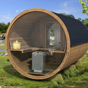 Sauna extérieur en baril, construction en redwood et hemlock, pour 2 à 4 personnes, installation de luxe pour villa et appartement, panneau de commande, chauffage - Product Image 5