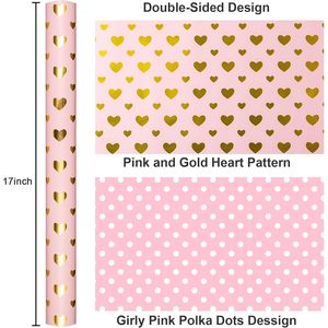 Rollo de Papel de Regalo con Corazones en Oro Rosa, 46.8 Pies Cuadrados, Reversible, para Bodas, Aniversarios, Manualidades y Empaque - Product Image 3