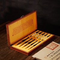 Ensemble de stylos de calligraphie chinoise professionnels, 5 pièces, poils de loup, boîte en bois massif, pinceaux de peinture à l'encre Sumi-e, faits à la main