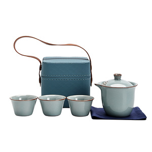 Juego de Té de Cerámica Portátil para Viaje Ge Kiln, Gaiwan, Tres Tazas, Set de Regalo para Uso en Exteriores - Product Image 5