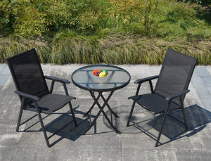 Mesa y Silla Plegables Modernas para Exteriores, Mesa de Centro de Vidrio Templado, Hierro Forjado, Impermeable, Portátil, para Patio, Cocina, Camping - Product Image 2