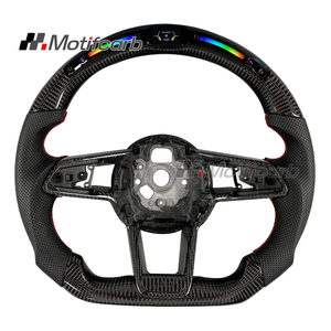 Volant en fibre de carbone LED personnalisé pour Audi B9 RS3 RS4 RS5 S3 S4 S5 A4 A5 2016-2024 avec poignées en cuir perforé - Product Image 1
