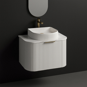 Đương Đại rãnh tường treo đơn vị Vanity với thanh lịch lưu vực tròn gương hình bầu dục và sơn cong tủ phía trước - Product Image 4