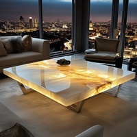 Französischer Stil Quadratischer Leuchtender Jade Luxus-Couchtisch Hochwertiger Moderner Naturmarmor Wohnzimmer Minimalistisches Villa-Heim-Möbelstück
