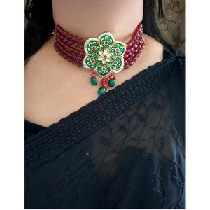 Royal Ruby Meenakari Choker Set with Earrings Handmade Traditional Indian Bridal Wedding Jewelry Festival <b>Statement</b> <b>Necklace</b> - Product Image 1