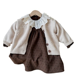 Tongxingyuan Girls' Knit Cardigan And Floral Dress Set Cotton Woolen Two Piece Spring Autumn Outfit - Product Image 5