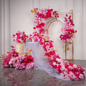 Ensemble d'arches carrées en soie rouge rose - Fleurs artificielles faites à la main pour la décoration de mariage, Noël, la Saint-Valentin - Longue durée (3-5 ans) - Product Image 1