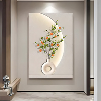 Décoration murale de luxe en bois texturé peint à la main avec design 3D contemporain et matériaux personnalisés, nature morte avec éclairage LED pour la maison