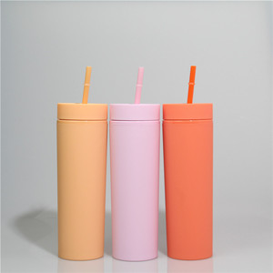 Bán Buôn Tùy Chỉnh Bpa Free Rõ Ràng Trong Suốt Matte 16Oz Skinny Dome Cầu Vồng Đôi Tường Acrylic Tumbler Ly Với Nắp Đậy Và Ống Hút - Product Image 5
