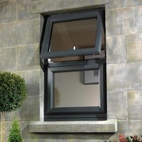 Fenêtre à auvent moderne en aluminium à double vitrage, à charnière verticale, avec dessus en verre, à faible entretien et isolation thermique