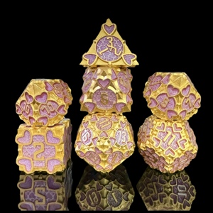 Ensemble de dés métalliques polyédriques rigides en alliage de zinc, 7 pièces, motif Dragon D&D et Fleur, de qualité supérieure, vente en gros, Metal Dice Factory, Nian Diceworks, boîte métallique - Product Image 4