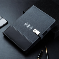 Business Planner A5 PU Cover Notebook Power Bank avec lampe de lecture LED Clé USB Chargement sans fil